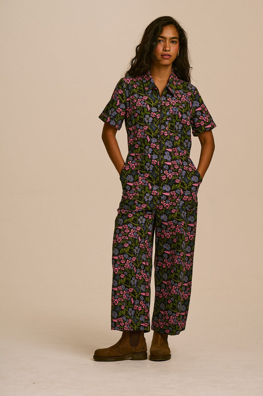Ragan - Organic Cotton Jumpsuit in Grunge Ditsy Floral