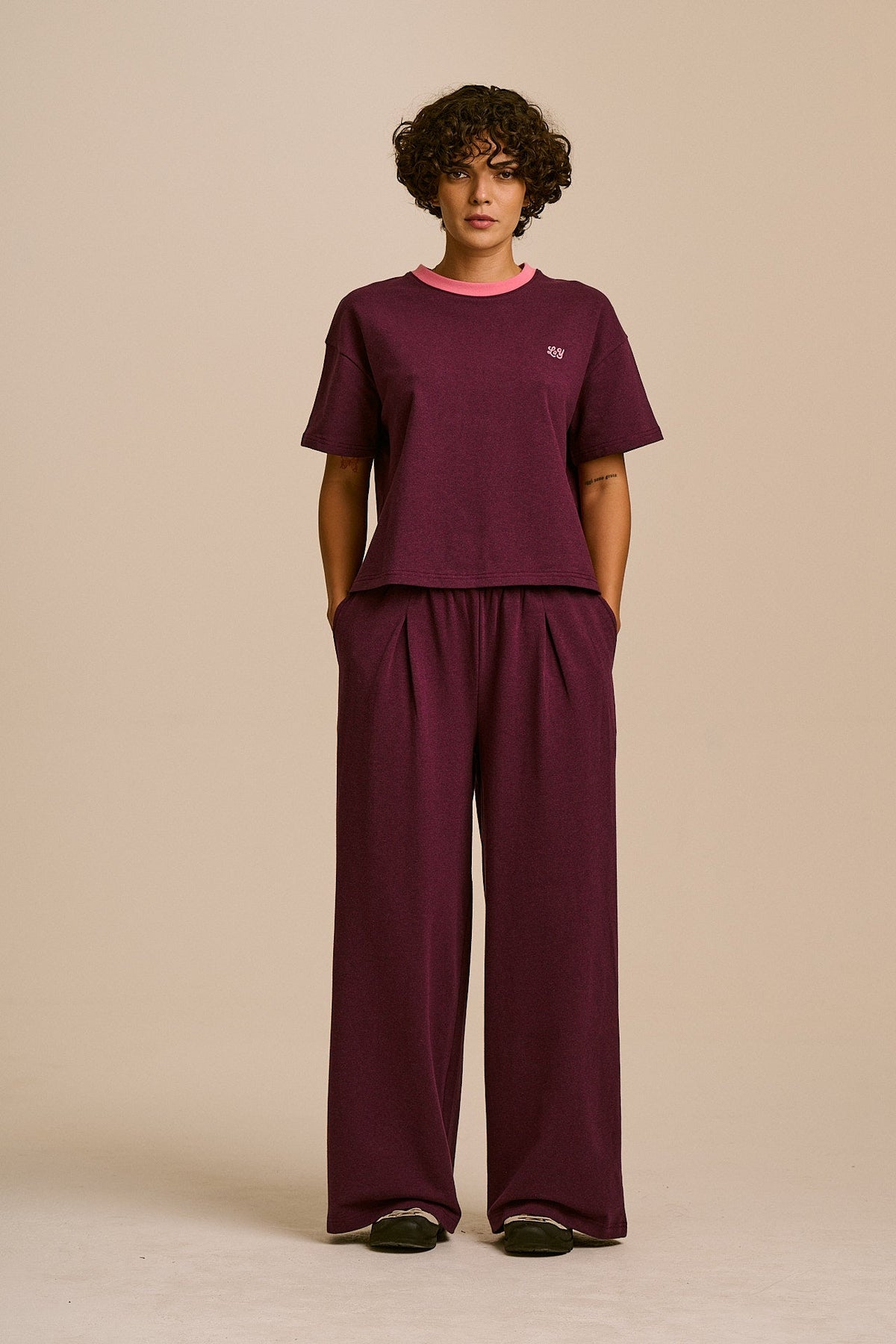 Everlie - Oversized Cotton Marl Tee in Burgundy