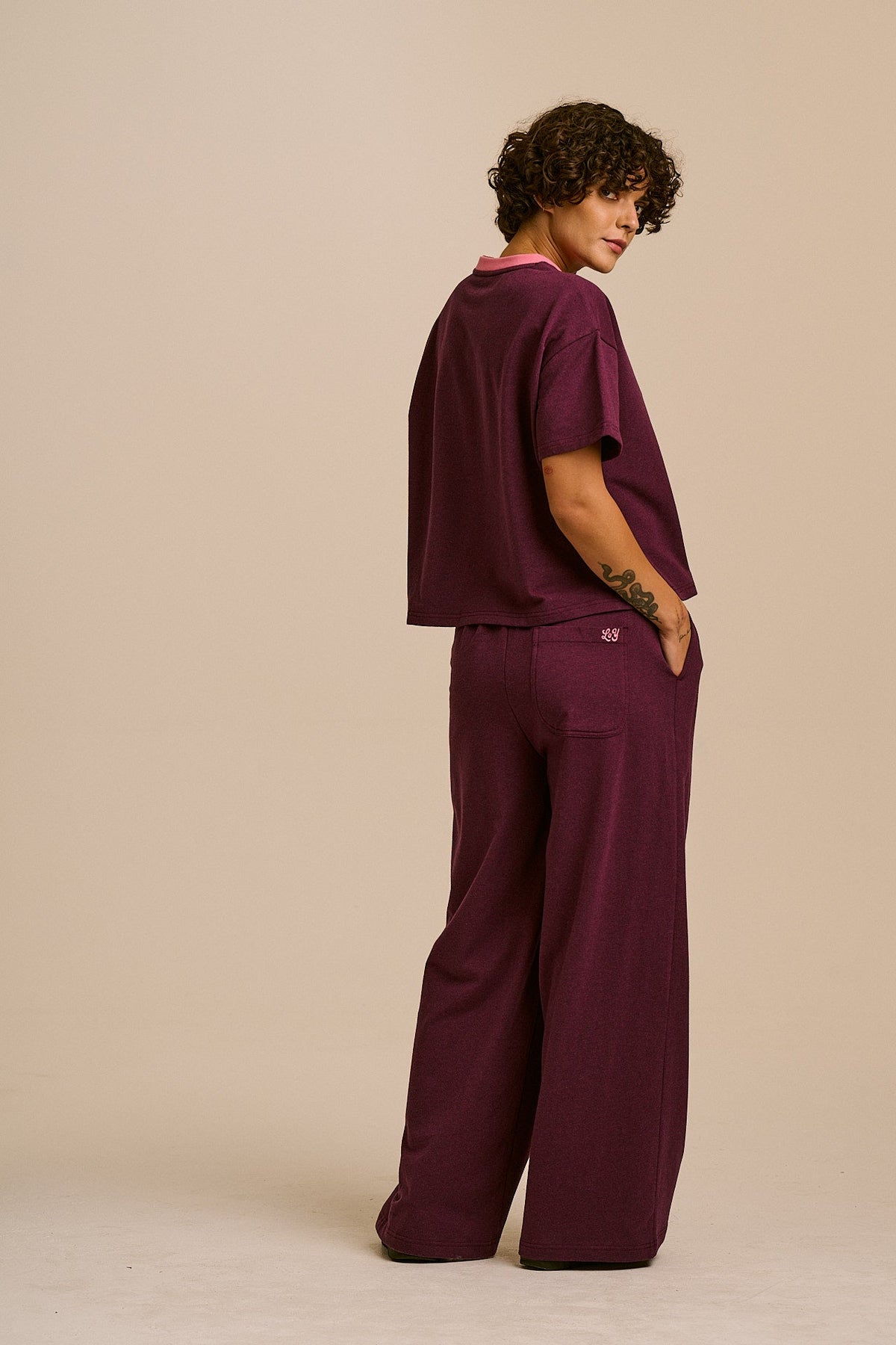 Everlie - Oversized Cotton Marl Tee in Burgundy