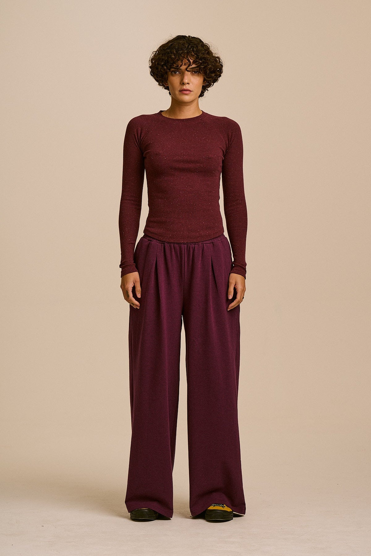 Tamsin - Jersey Extra Wide Trouser in Burgundy