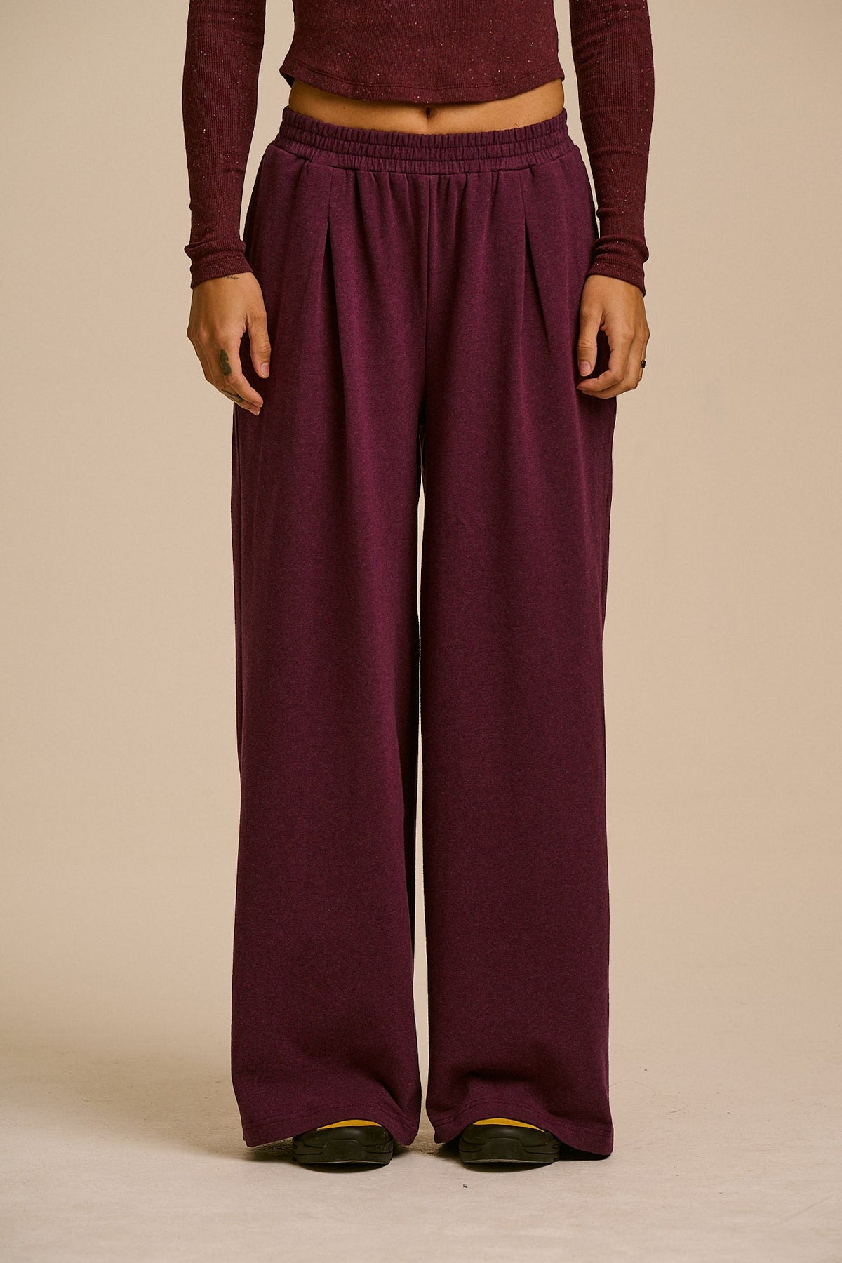 Tamsin - Jersey Extra Wide Trouser in Burgundy