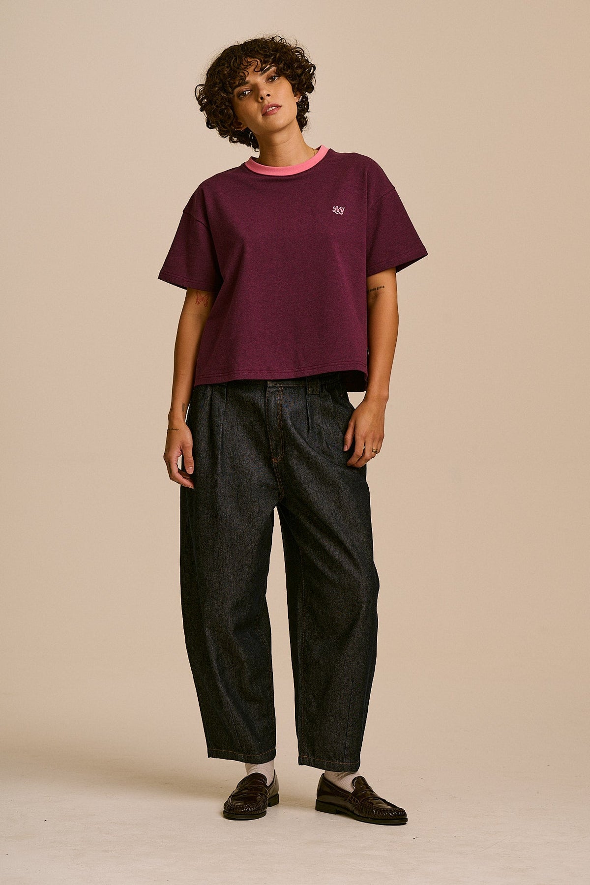 Everlie - Oversized Cotton Marl Tee in Burgundy