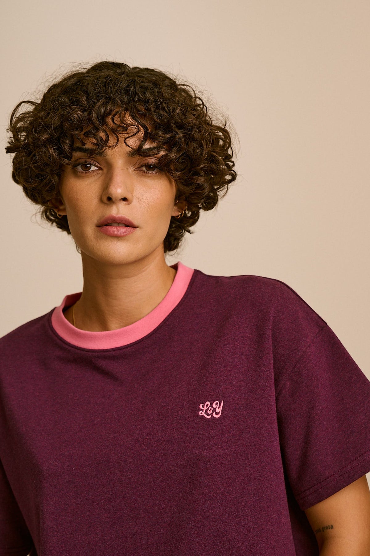 Everlie - Oversized Cotton Marl Tee in Burgundy