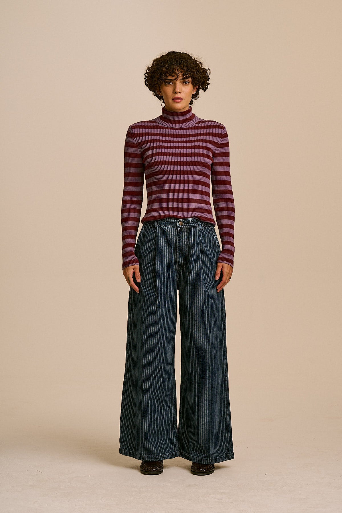 Cole Wide Leg Jeans - Organic Cotton in Pinstripe