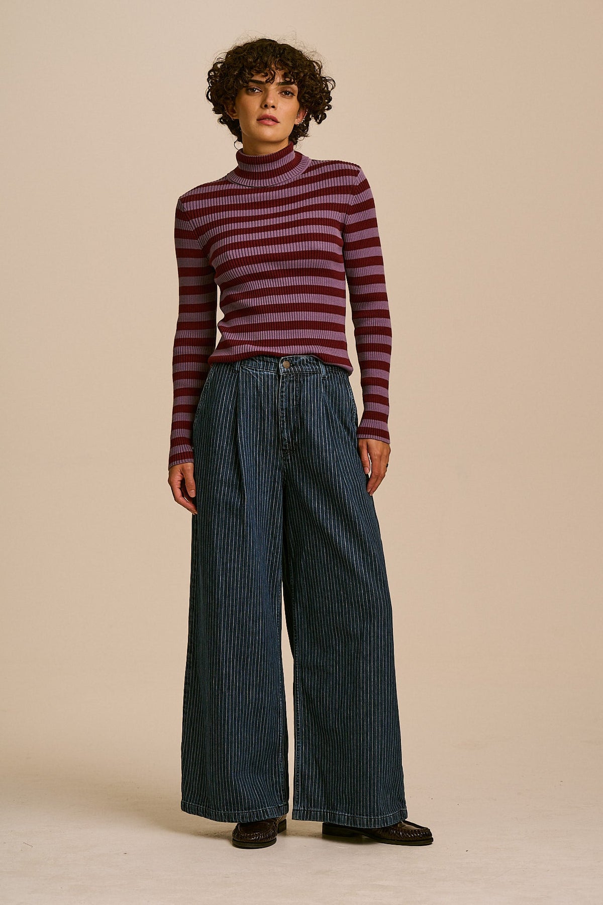 Cole Wide Leg Jeans - Organic Cotton in Pinstripe