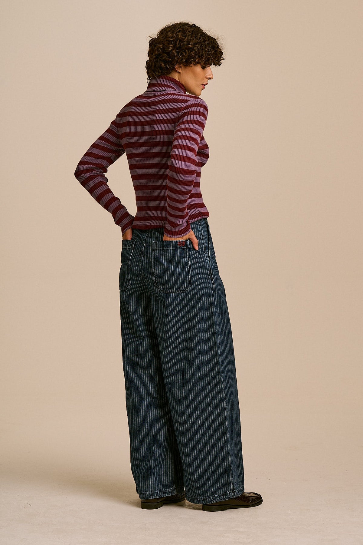 Cole Wide Leg Jeans - Organic Cotton in Pinstripe