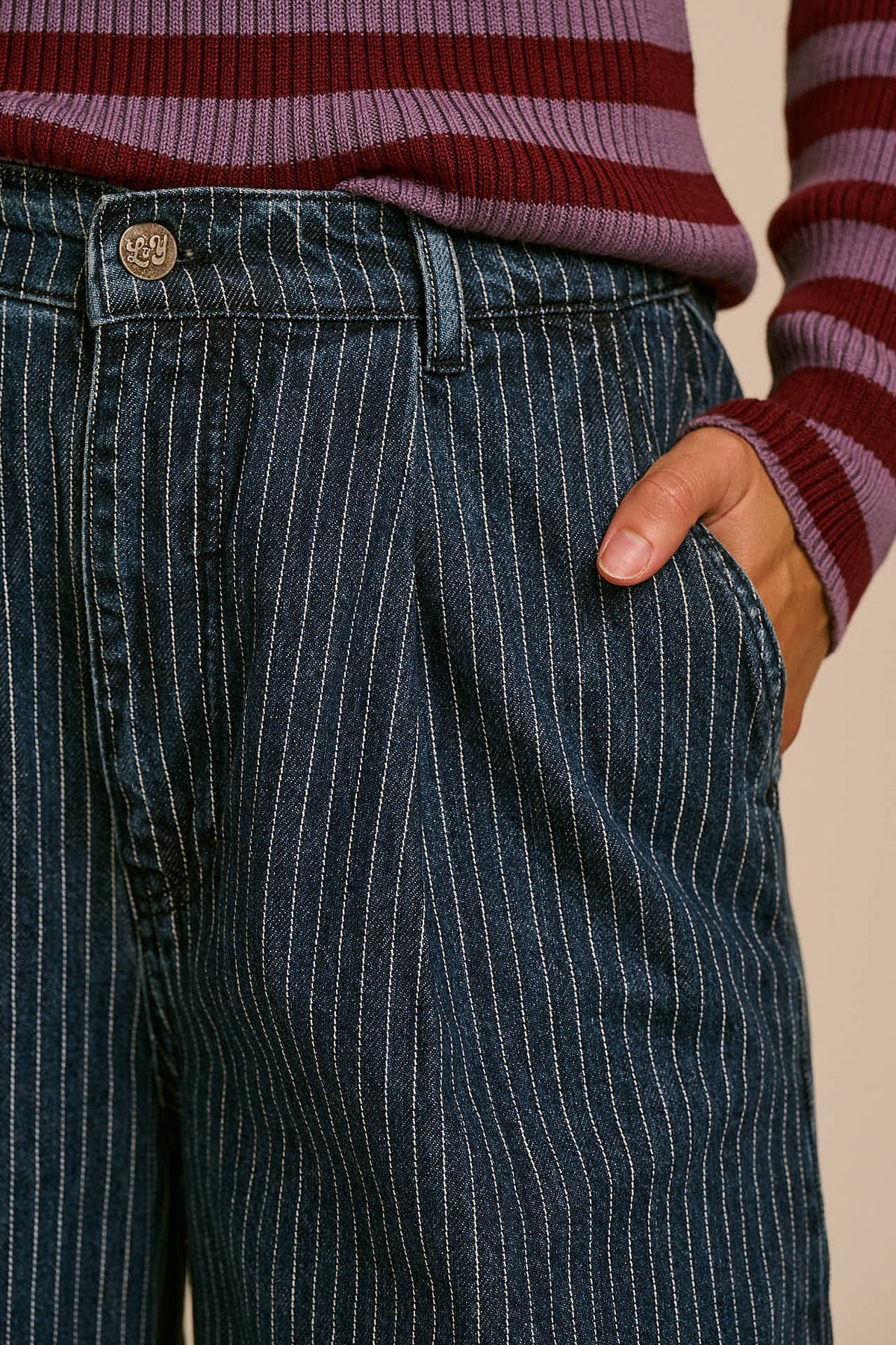 Cole Wide Leg Jeans - Organic Cotton in Pinstripe