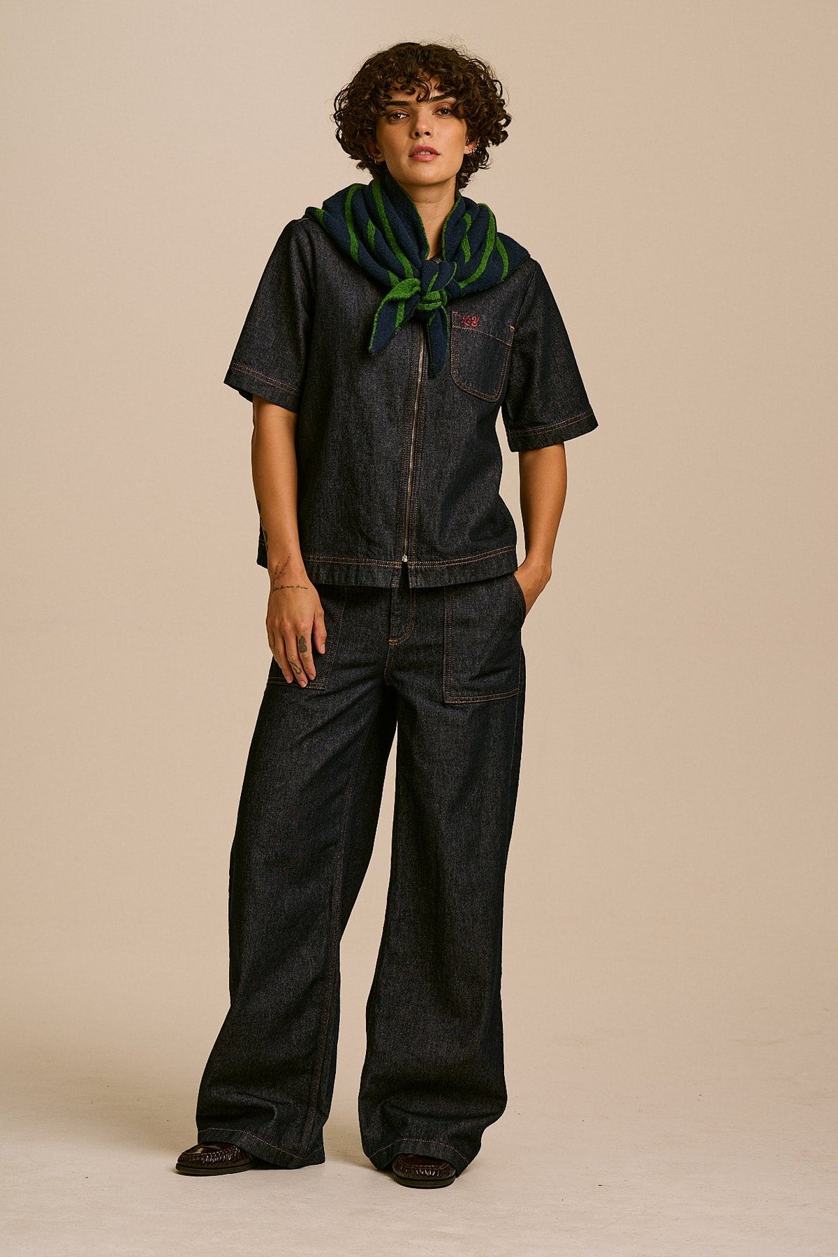 Loki Neck Scarf - Recycled Polyester in Blue & Green Stripe