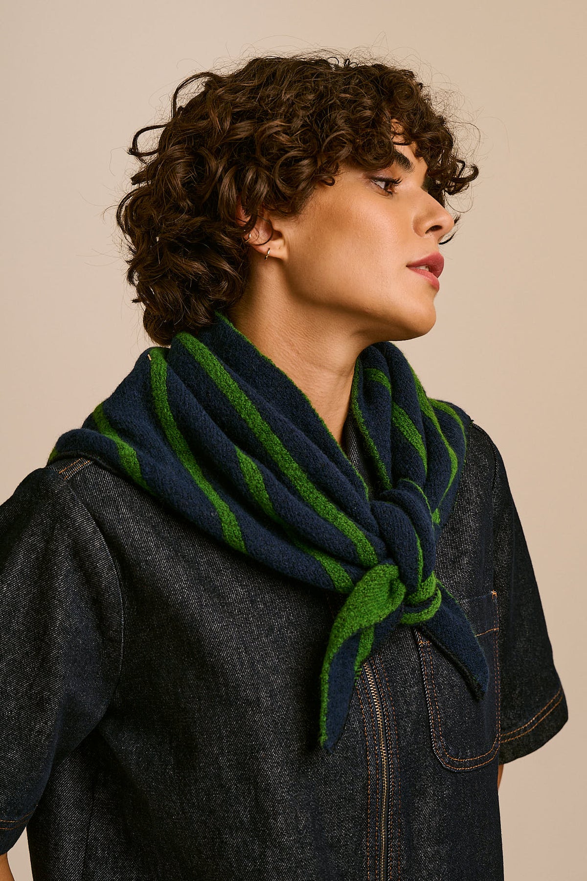 Loki Neck Scarf - Recycled Polyester in Blue & Green Stripe