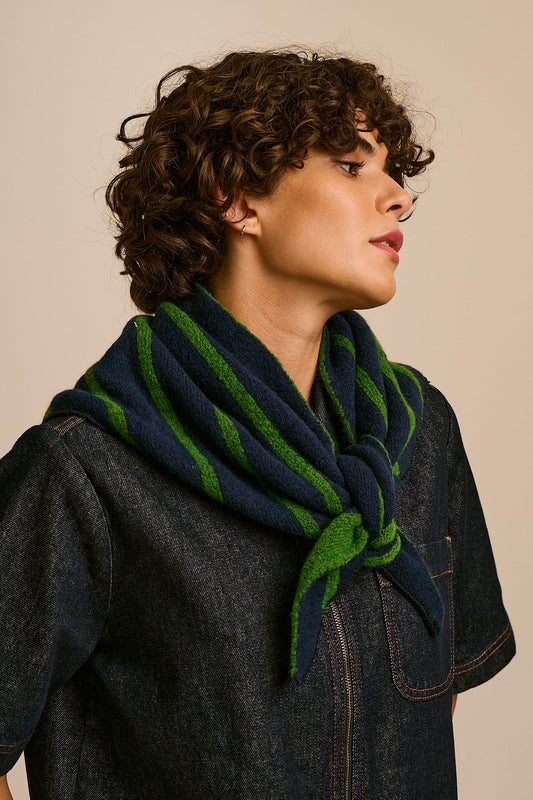 Loki Neck Scarf - Recycled Polyester in Blue & Green Stripe