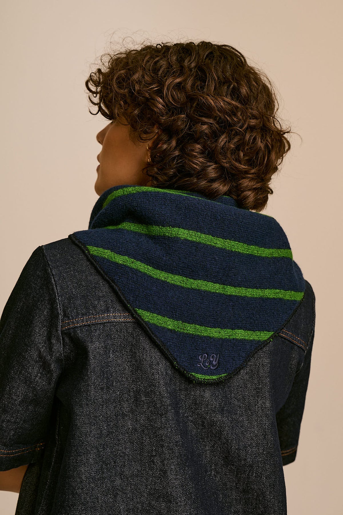 Loki Neck Scarf - Recycled Polyester in Blue & Green Stripe