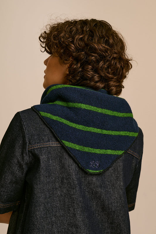 Loki Neck Scarf - Recycled Polyester in Blue & Green Stripe