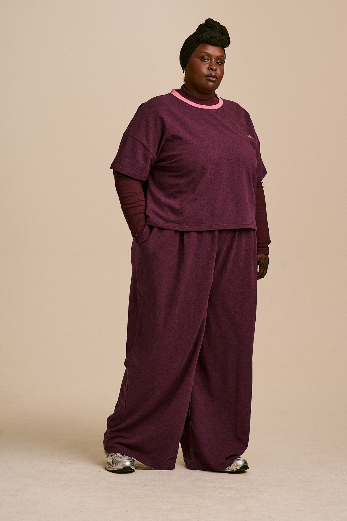 Everlie - Oversized Cotton Marl Tee in Burgundy